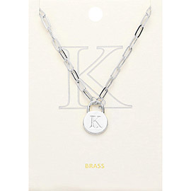 -K- Brass Metal Monogram Lock Pendant Necklace