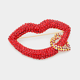 Rhinestone Lip Heart Pin Brooch