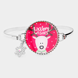 Rudolph Print Snowflake Charm Hook Bracelet