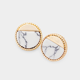 Natural Stone Accented Round Stud Earrings