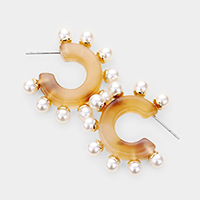 Pearl Detail Celluloid Acetate Half Hoop Earrings