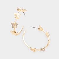 Rhinestone Embellished Butterfly Accented Half Hoop Earrings