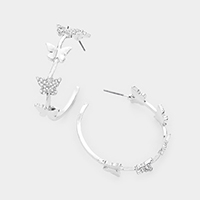 Rhinestone Embellished Butterfly Accented Half Hoop Earrings
