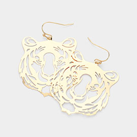 Brass Metal Cut Out Tiger Dangle Earrings