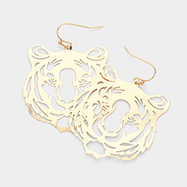 Brass Metal Cut Out Tiger Dangle Earrings