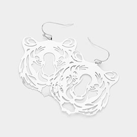 Brass Metal Cut Out Tiger Dangle Earrings