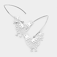 Filigree Rooster Dangle Long Fish Hook Earrings