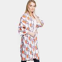 Oriental Floral Print Long Kimono Poncho