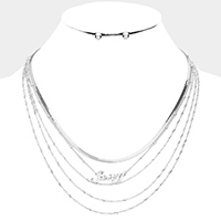 Sexy Pendant Multi Layered Metal Chain Bib Message Necklace