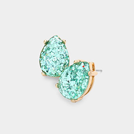 Glitter Teardrop Stone Stud Earrings