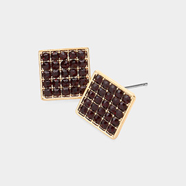 Rhinestone Embellished Square Stud Earrings