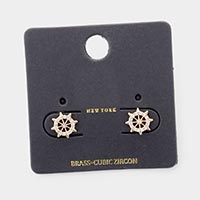 CZ Brass Metal Ship Heel Stud Earrings