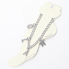 GLAM Rhinestone Embellished Charm Station Message Anklet