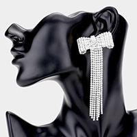 Bow Accented Rhinestone Long Drop Evening Earrings