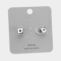 Star Accented Brass Metal Dice Stud Earrings