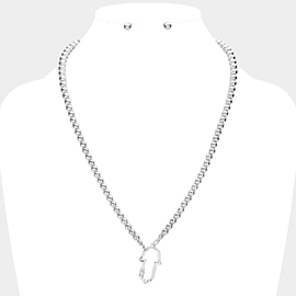 Rhinestone Embellished Hamsa Hand Pendant Necklace