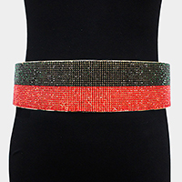 Color Block Rhinestone Embellished Metal Waist Belt