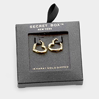 Secret Box _ 14K Gold Dipped Open Metal Heart Huggie Earrings