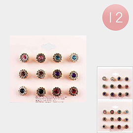 12 Set of 6 - Bubble Stone Flower Stud Earrings