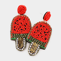 Felt Back Seed Bead Watermelon Popsicle Dangle Earrings