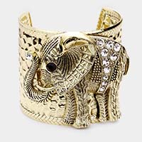 Stone Embellished Elephant Cuff Bracelet