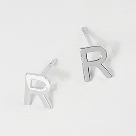 -R- White Gold Dipped Metal Monogram Stud Earrings