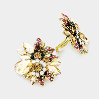 Floral Multi Stone Clip on Evening Earrings