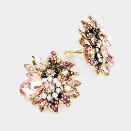 Floral Multi Stone Clip on Evening Earrings