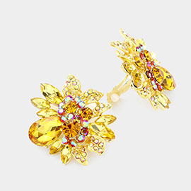 Floral Multi Stone Clip on Evening Earrings