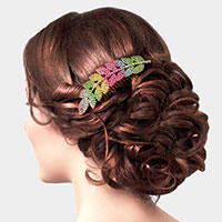 Colorful Rhinestone Leaf Hair Comb