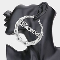 BOSS Metal Bamboo Hoop Message Pin Catch Earrings