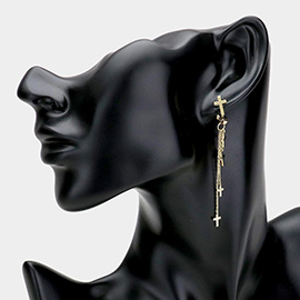 Brass Metal Cross Chain Drop Earrings