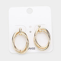 Brass Metal Double Open Oval Layered Earrings