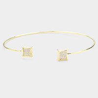 Brass Metal CZ Curved Square Tip Cuff Bracelet