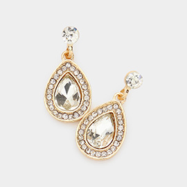 Rhinestone Trim Teardrop Stone Dangle Evening Earrings