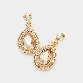 Rhinestone Trim Teardrop Stone Dangle Evening Earrings