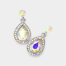 Rhinestone Trim Teardrop Stone Dangle Evening Earrings