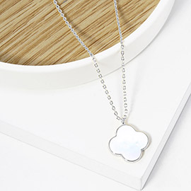 White Gold Dipped Mother of Pearl Quatrefoil Pendant Necklace