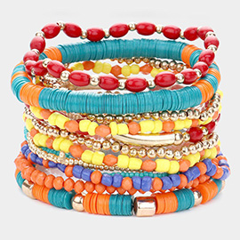 12PCS - Heishi Multi Beaded Stretch Bracelets