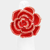 Rhinestone Embellished Enamel Rose Flower Stretch Ring