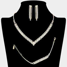 3PCS - Round Stone Detail Rhinestone Necklace Jewelry Set