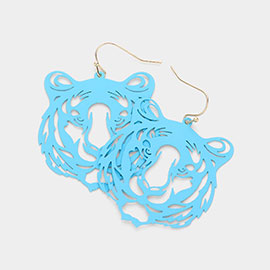 Brass Metal Cut Out Tiger Dangle Earrings