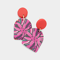 Flower Print Clay Dangle Earrings