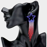 Star Accented Rhinestone Fringe Dangle Earrings