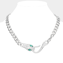 Stone Embellished Snake Pendant Necklace