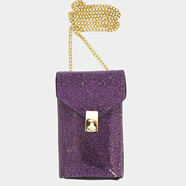 Bling Studded Rectangle Flap Crossbody Cellphone Bag