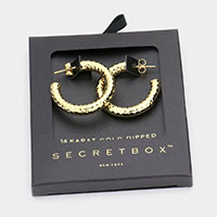 Secret Box _ 14K Gold Dipped Textured Metal Hoop Earrings