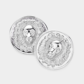 Lion Metal Round Stud Earrings