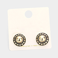 Antique Metal Round Stud Earrings