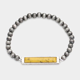 Rectangle Natural Stone Accented Stretch Bracelet